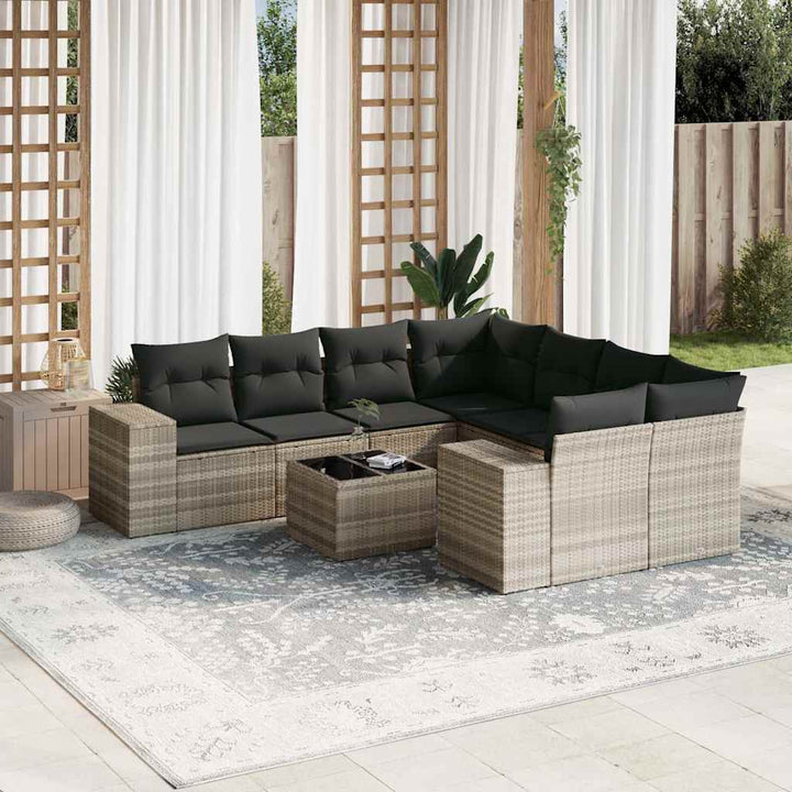 Soffgrupp För Trädgården Med Dynor 9 Delar Beige Konstrotting