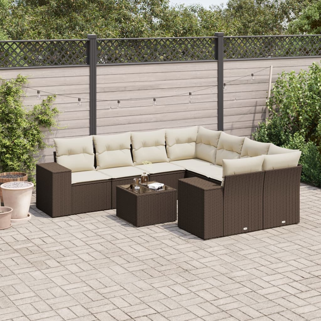 Soffgrupp För Trädgården Med Dynor 9 Delar Beige Konstrotting