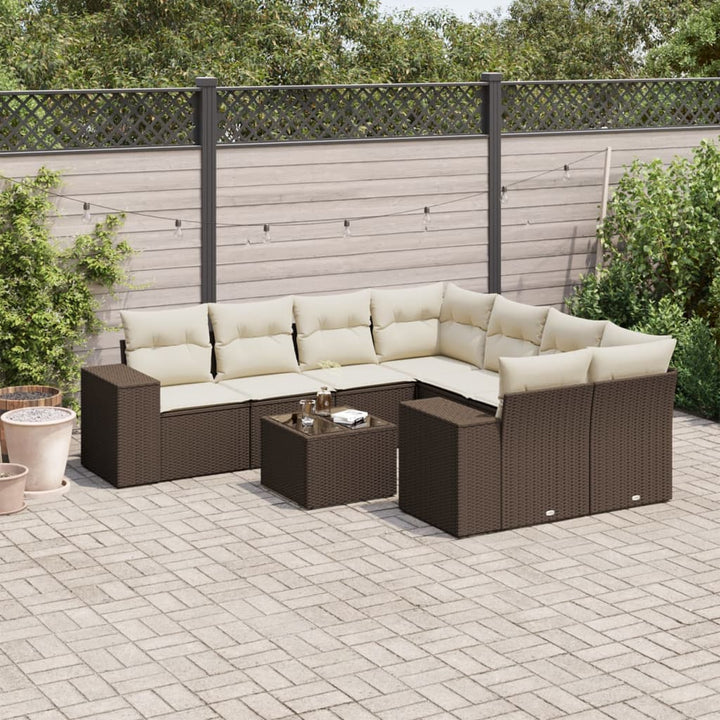 Soffgrupp För Trädgården Med Dynor 9 Delar Beige Konstrotting