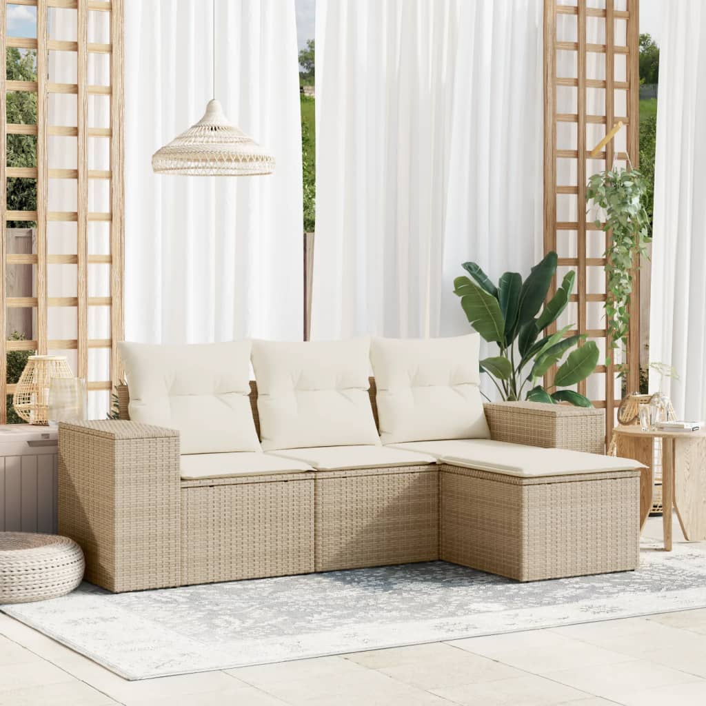 Soffgrupp För Trädgården Med Dynor 5 Delar Beige Konstrotting