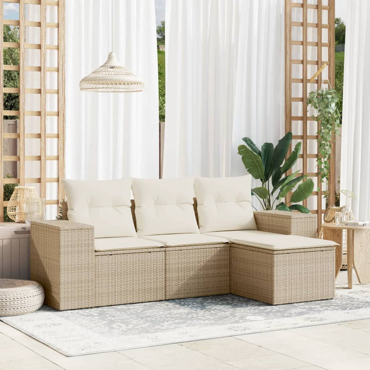Soffgrupp För Trädgården Med Dynor 5 Delar Beige Konstrotting