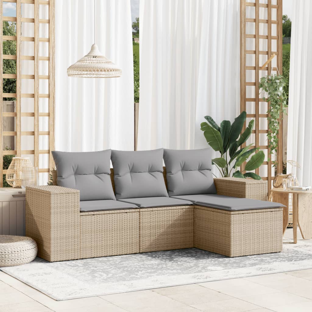 Soffgrupp För Trädgården Med Dynor 5 Delar Beige Konstrotting
