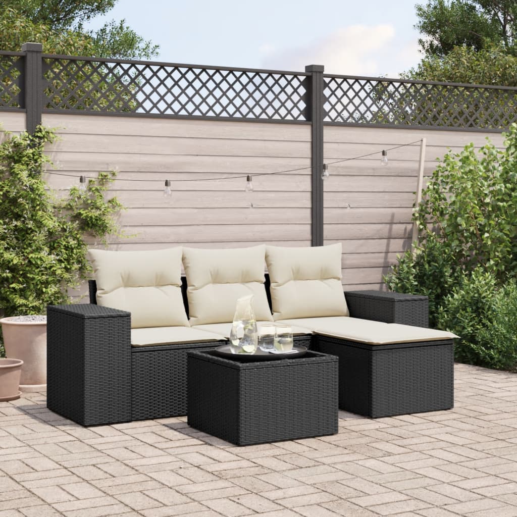 Soffgrupp För Trädgården Med Dynor 5 Delar Beige Konstrotting
