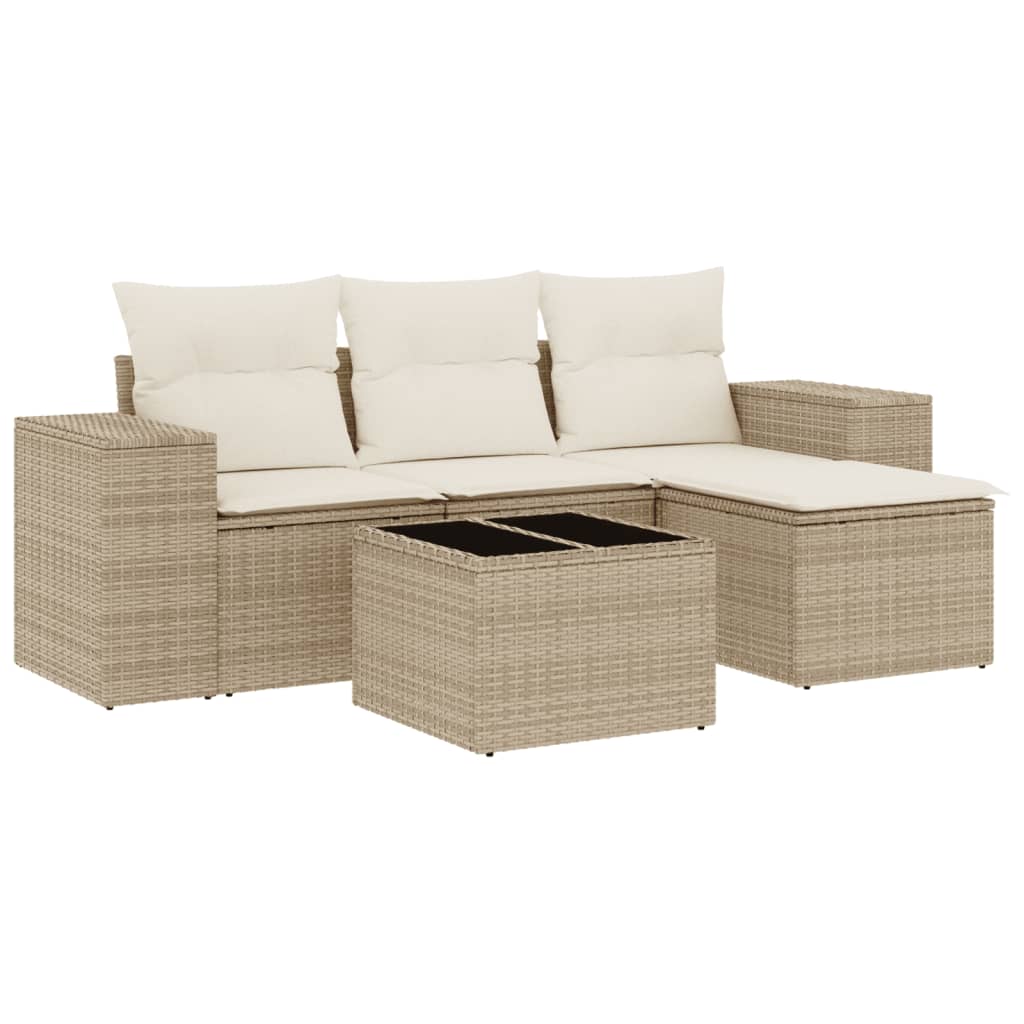 Soffgrupp För Trädgården Med Dynor 5 Delar Beige Konstrotting