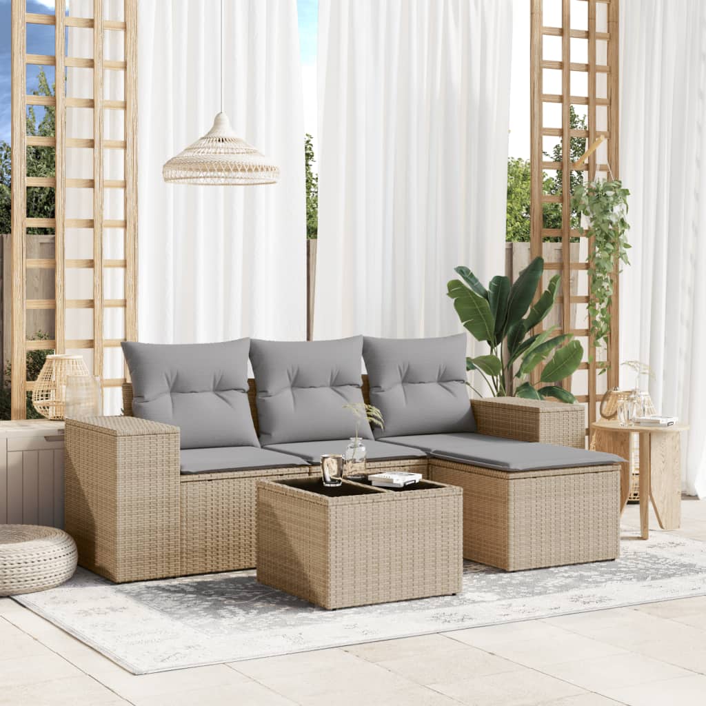 Soffgrupp För Trädgården Med Dynor 5 Delar Beige Konstrotting