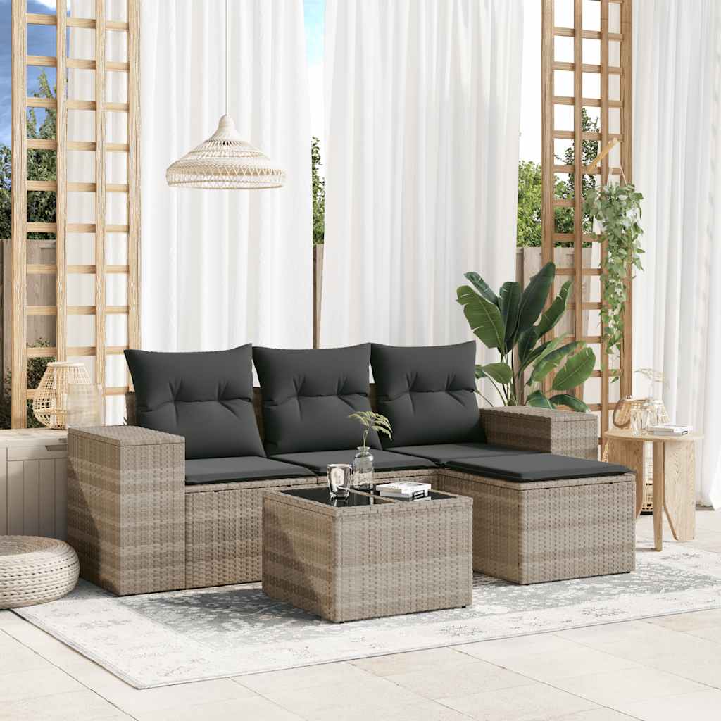 Soffgrupp För Trädgården Med Dynor 5 Delar Beige Konstrotting