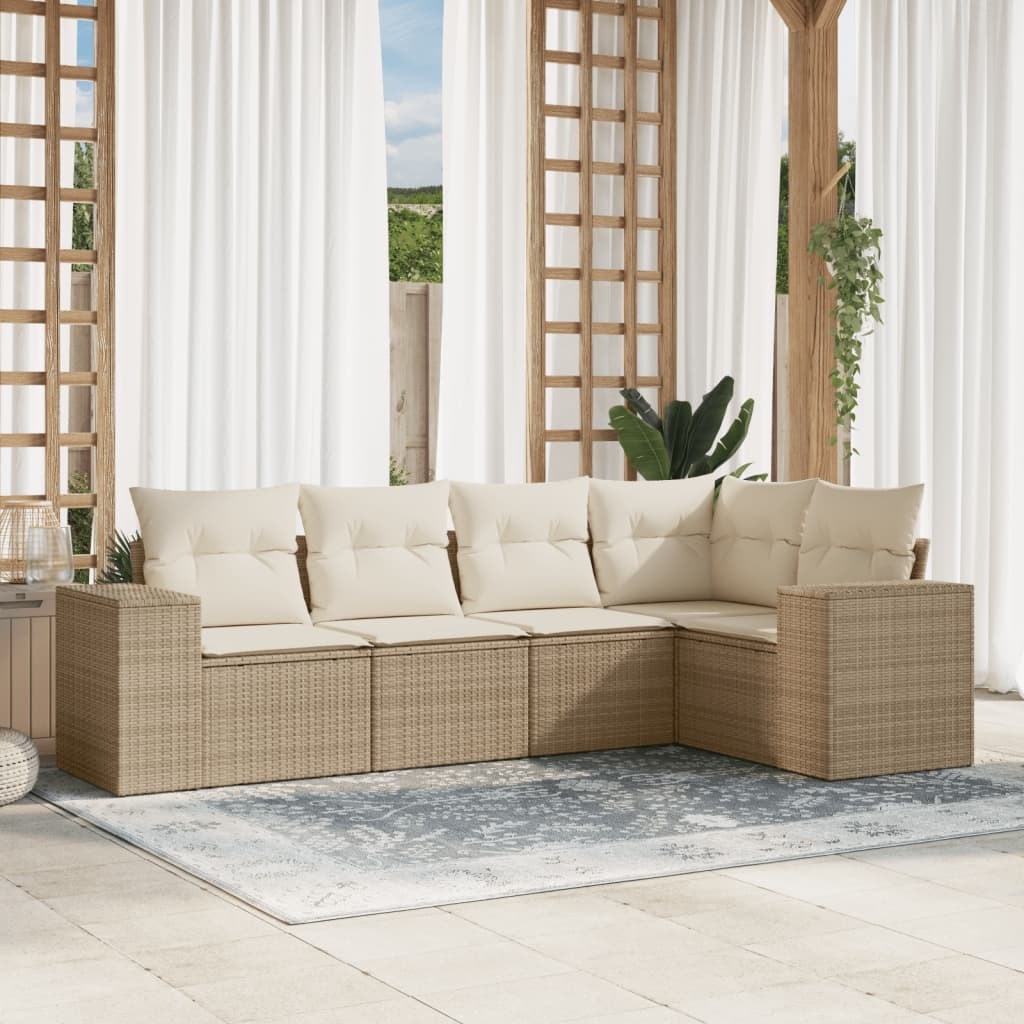 Soffgrupp För Trädgården Med Dynor 6 Delar Beige Konstrotting