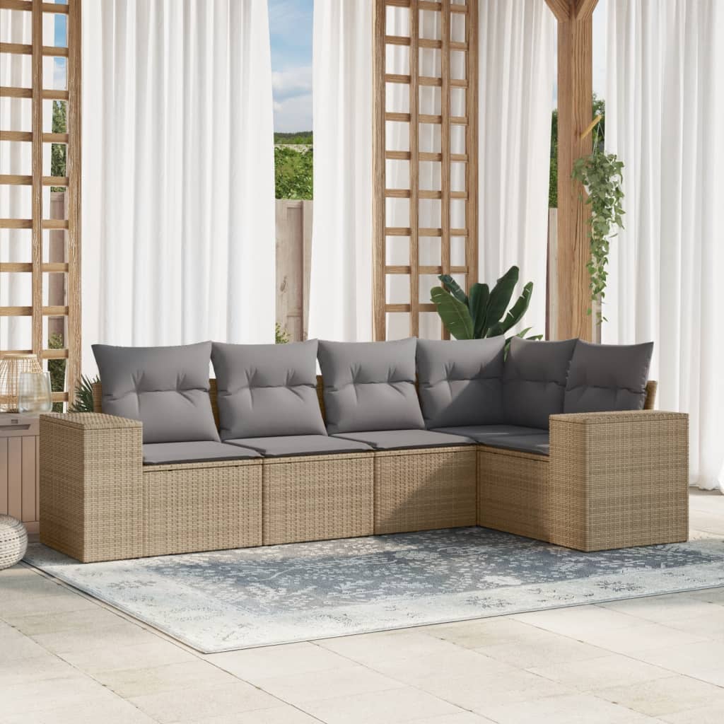 Soffgrupp För Trädgården Med Dynor 6 Delar Beige Konstrotting