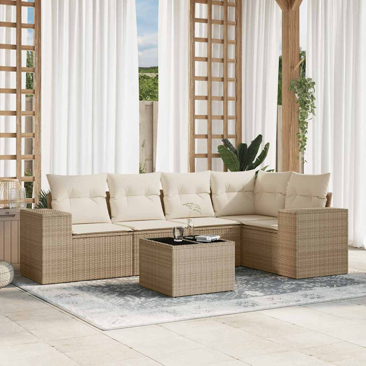 Soffgrupp För Trädgården Med Dynor 6 Delar Beige Konstrotting