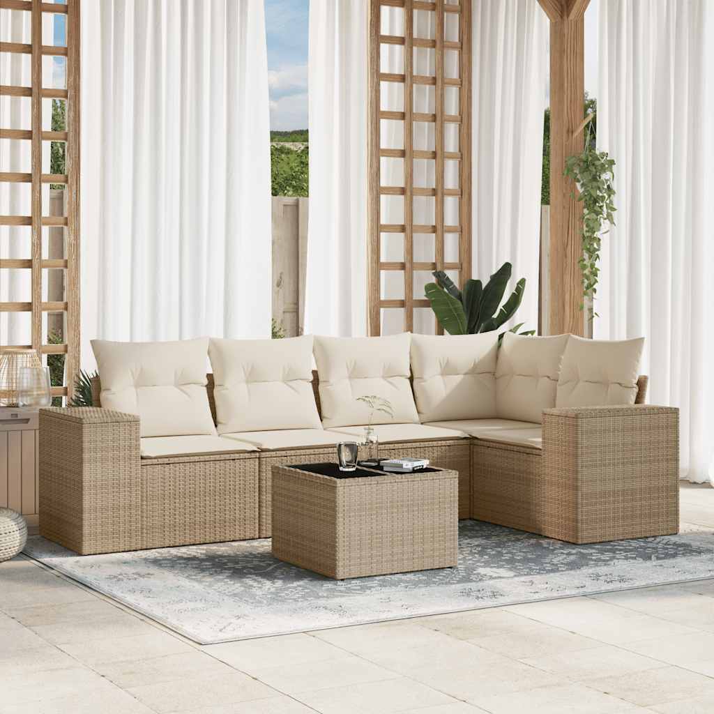 Soffgrupp För Trädgården Med Dynor 6 Delar Beige Konstrotting