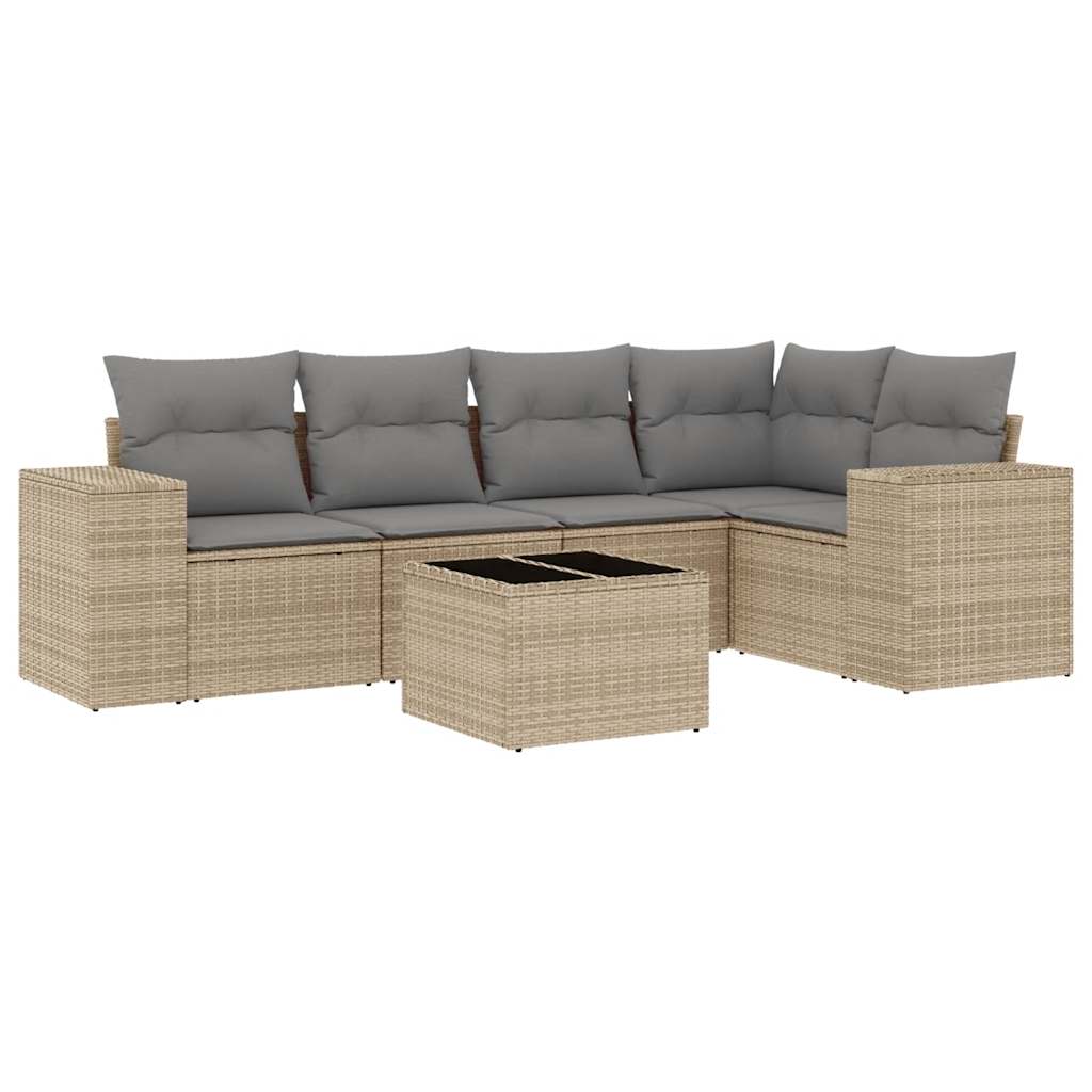 Soffgrupp För Trädgården Med Dynor 6 Delar Beige Konstrotting