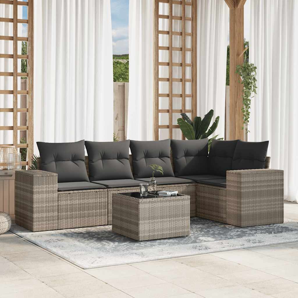 Soffgrupp För Trädgården Med Dynor 6 Delar Beige Konstrotting