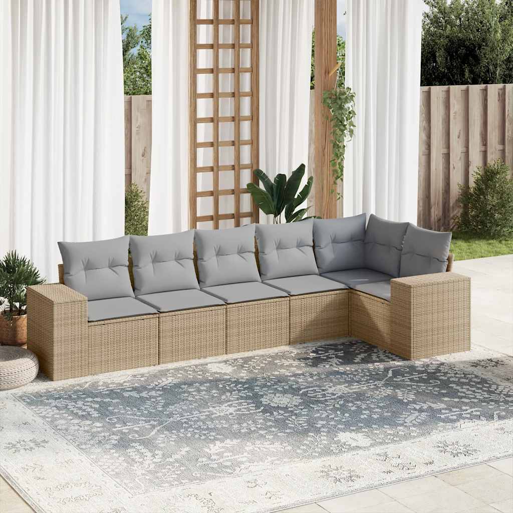 Soffgrupp För Trädgården Med Dynor 6 Delar Beige Konstrotting