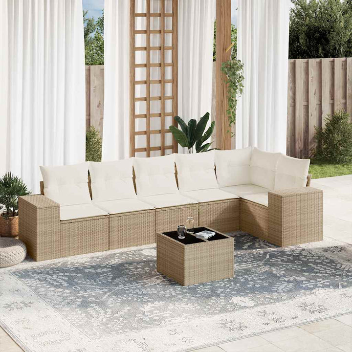 Soffgrupp För Trädgården Med Dynor 6 Delar Beige Konstrotting