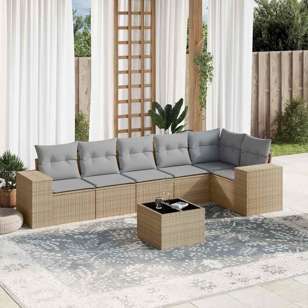 Soffgrupp För Trädgården Med Dynor 6 Delar Beige Konstrotting