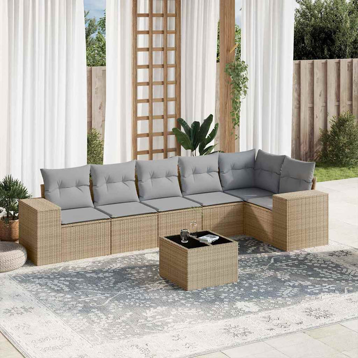 Soffgrupp För Trädgården Med Dynor 6 Delar Beige Konstrotting