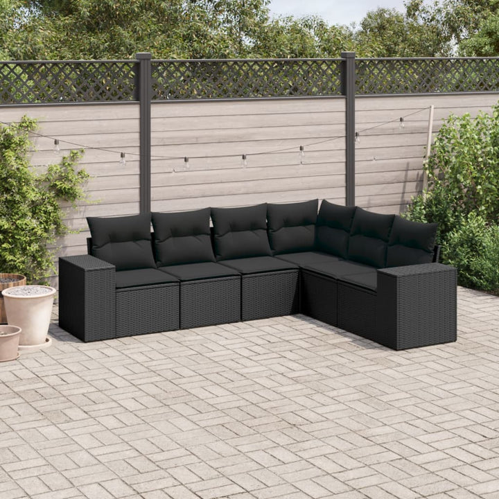Loungegrupp Med Dynor 6 Delar Svart Konstrotting