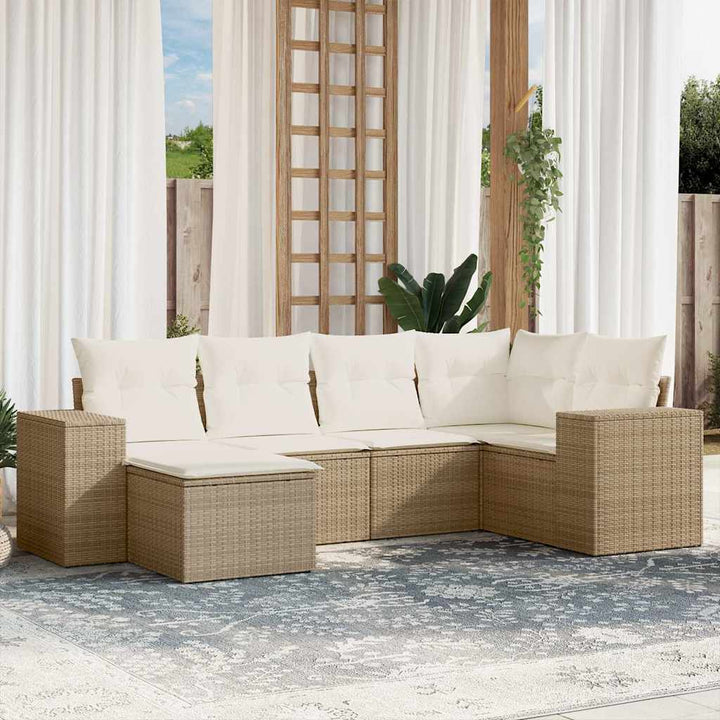 Soffgrupp För Trädgården Med Dynor 6 Delar Beige Konstrotting