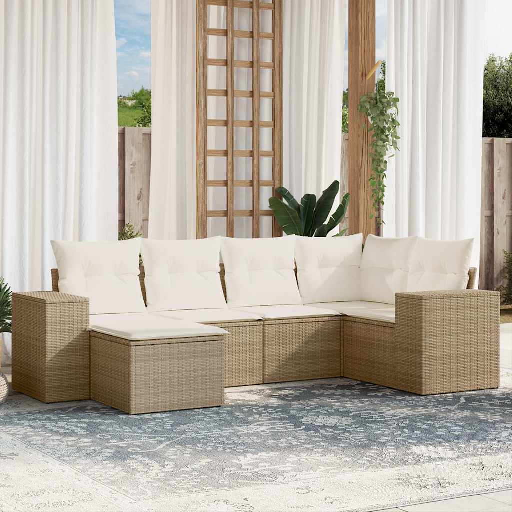 Soffgrupp För Trädgården Med Dynor 6 Delar Beige Konstrotting