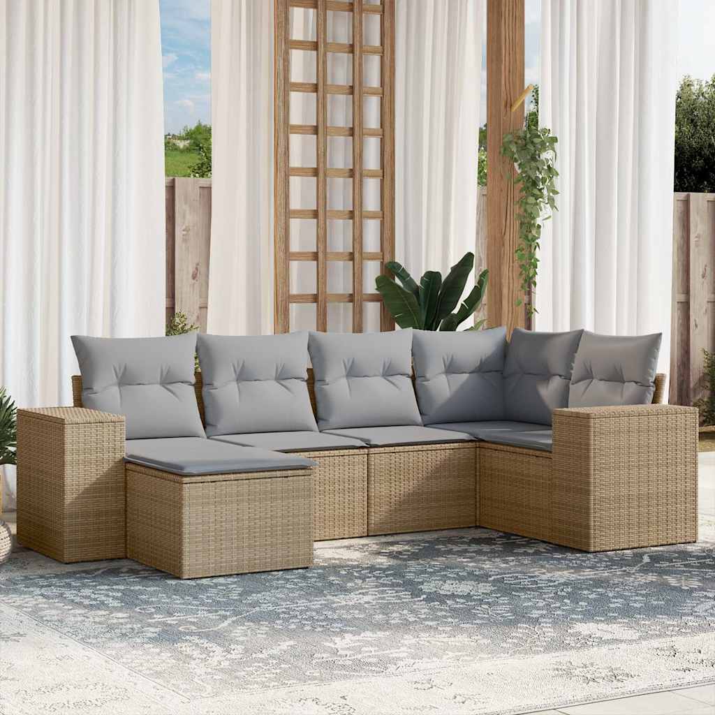 Soffgrupp För Trädgården Med Dynor 6 Delar Beige Konstrotting
