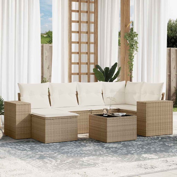 Soffgrupp För Trädgården Med Dynor 6 Delar Beige Konstrotting