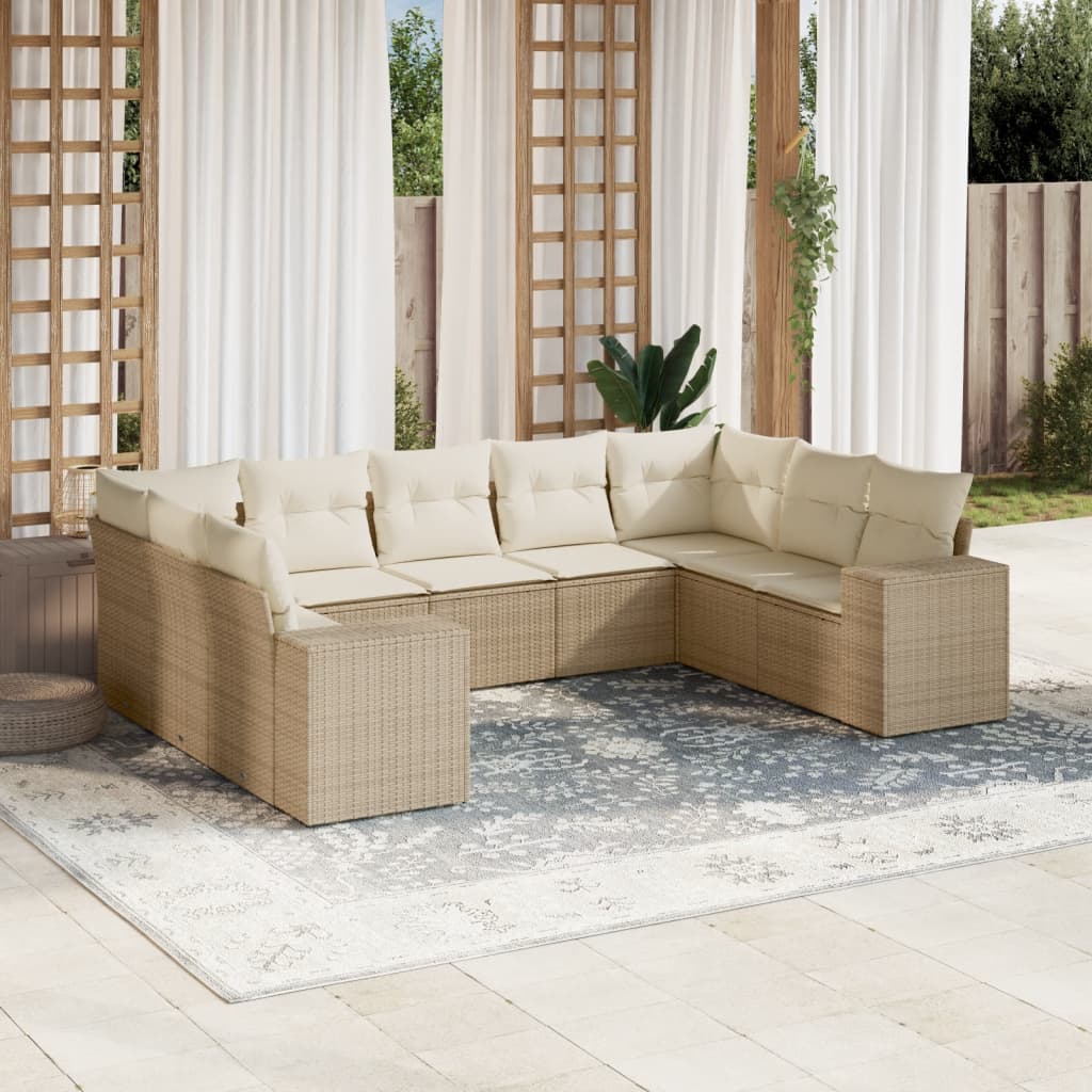 Soffgrupp För Trädgård Med Dynor 10 Delar Beige Konstrotting
