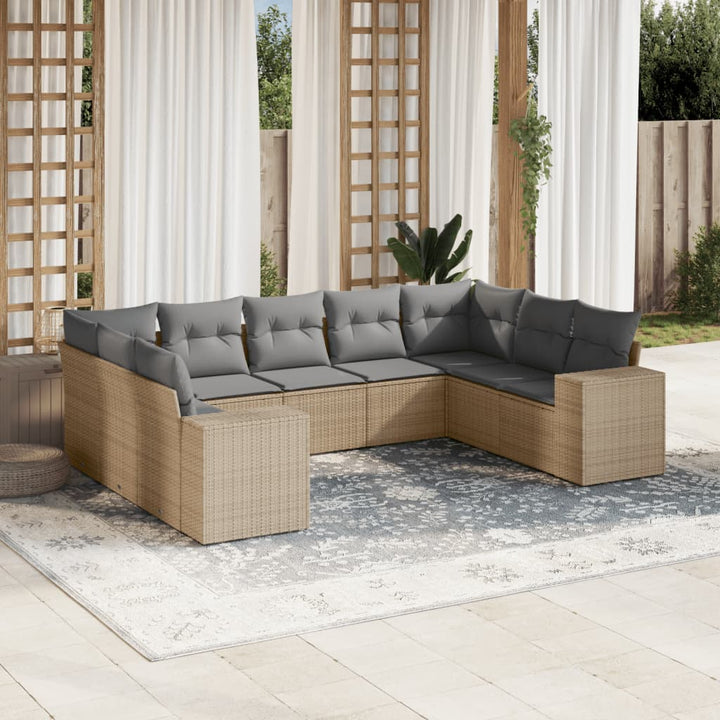 Soffgrupp För Trädgård Med Dynor 10 Delar Beige Konstrotting