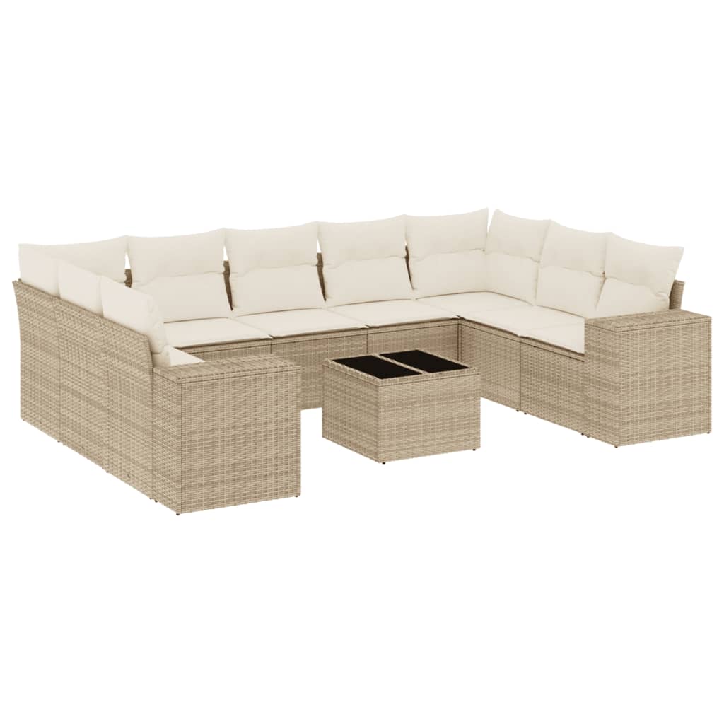 Soffgrupp För Trädgård Med Dynor 10 Delar Beige Konstrotting