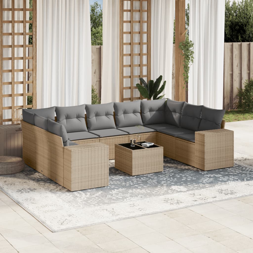 Soffgrupp För Trädgård Med Dynor 10 Delar Beige Konstrotting