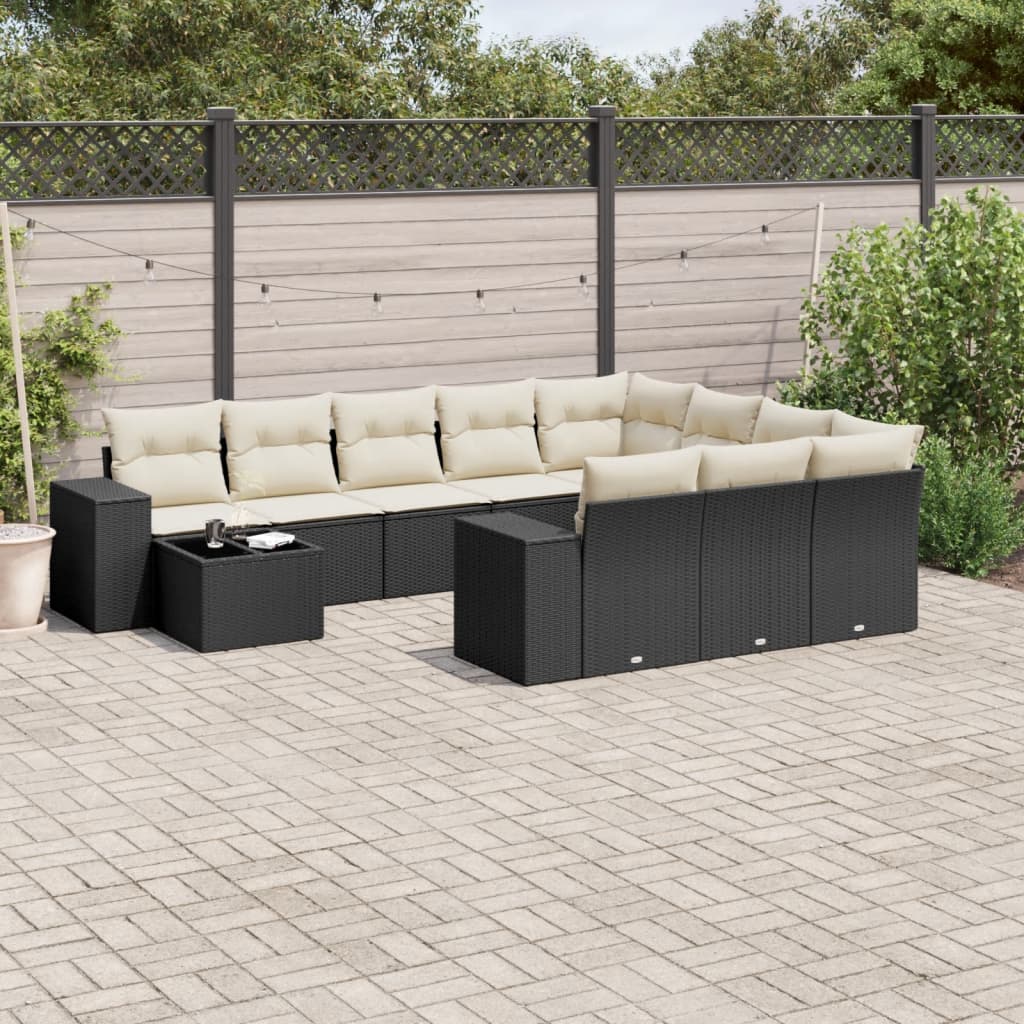 Loungegrupp För Trädgården M. Dynor 11 Delar Beige Konstrotting