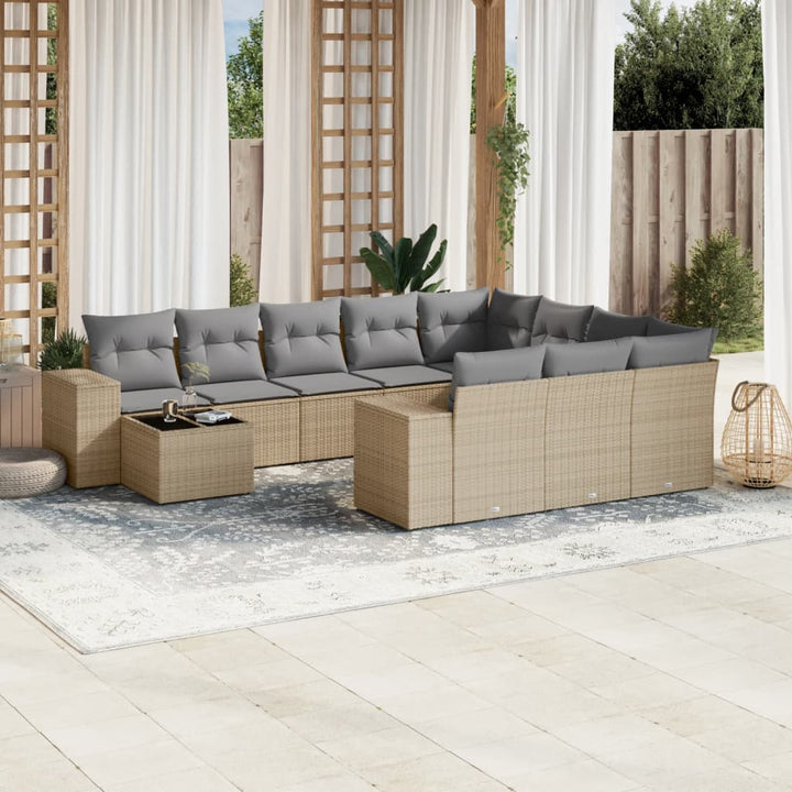 Loungegrupp För Trädgården M. Dynor 11 Delar Beige Konstrotting