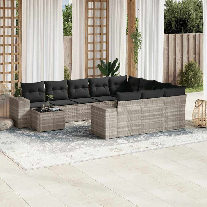 Loungegrupp För Trädgården M. Dynor 11 Delar Beige Konstrotting