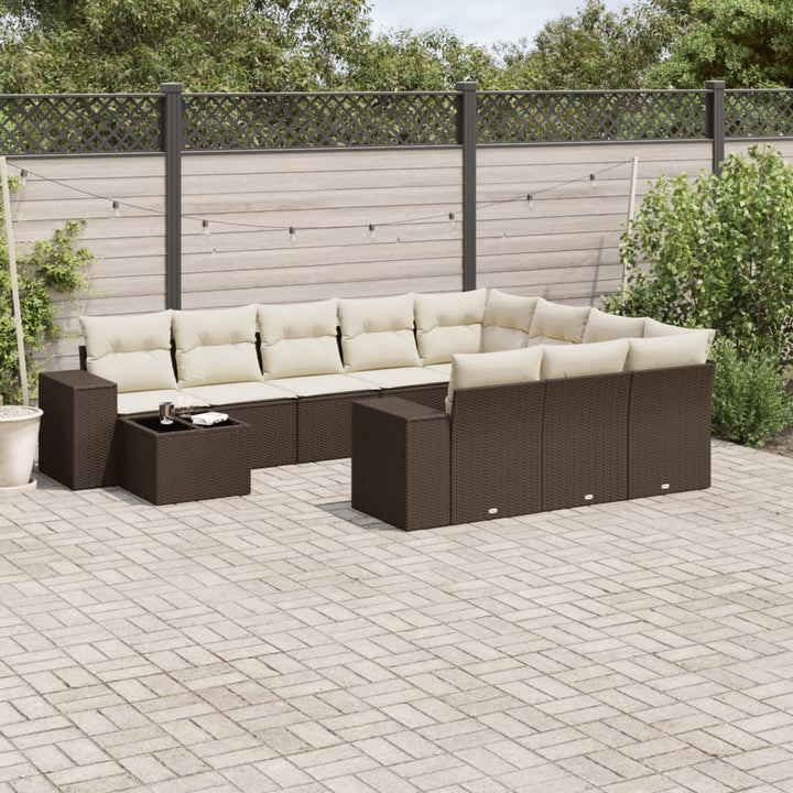 Loungegrupp För Trädgården M. Dynor 11 Delar Beige Konstrotting