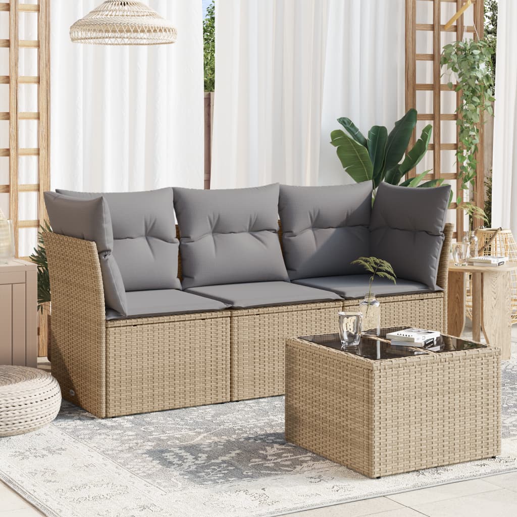 Soffgrupp För Trädgården 3 Delar Med Dynor Beige Konstrotting
