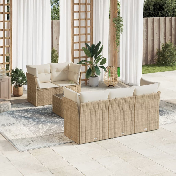 Soffgrupp För Trädgården Med Dynor 6 Delar Beige Konstrotting