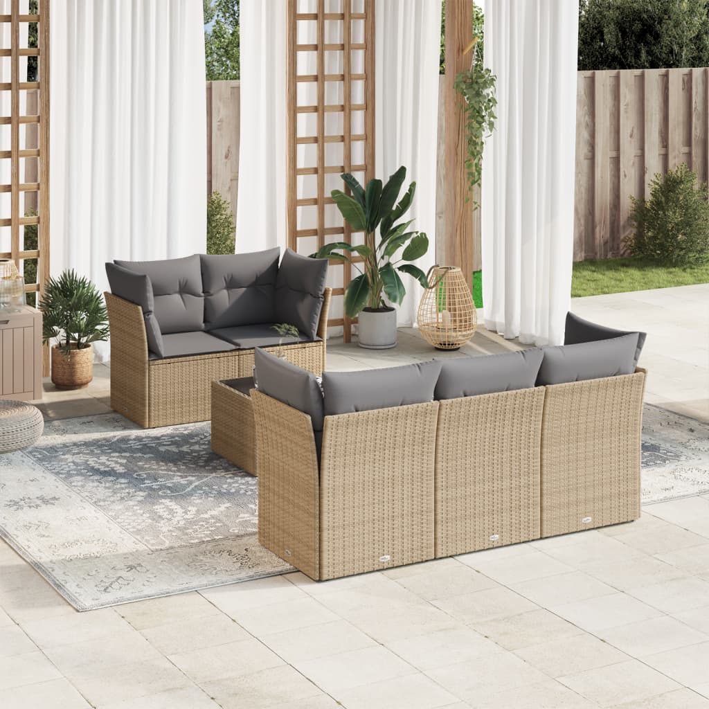 Soffgrupp För Trädgården Med Dynor 6 Delar Beige Konstrotting