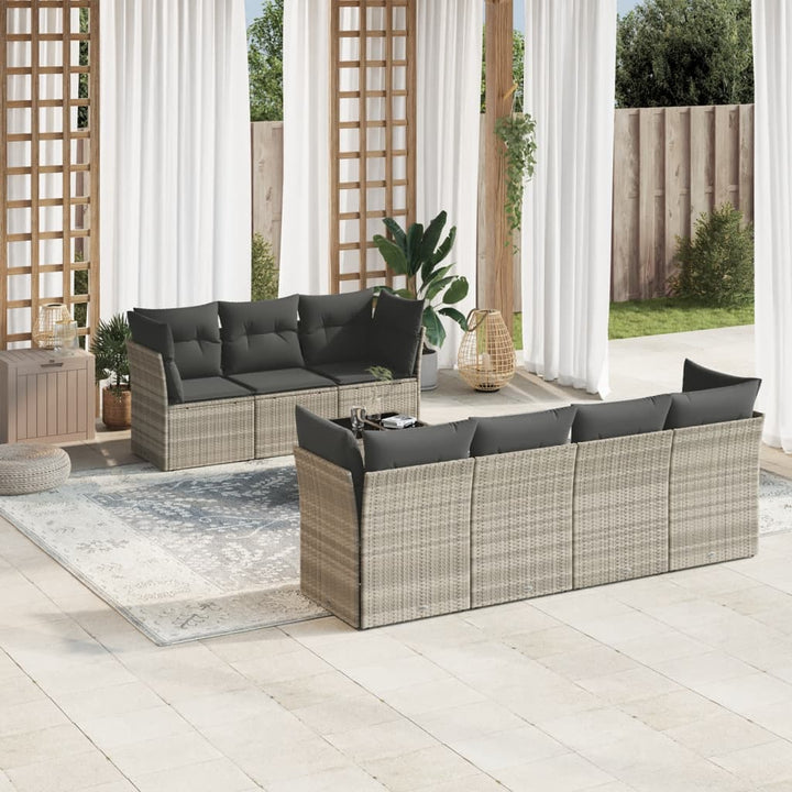 Matgrupp För Trädgården Med Dynor 8 Delar Beige Konstrotting