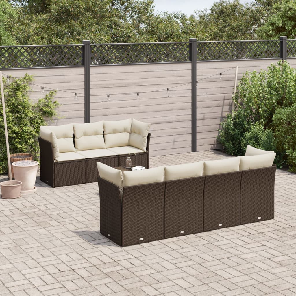 Matgrupp För Trädgården Med Dynor 8 Delar Beige Konstrotting