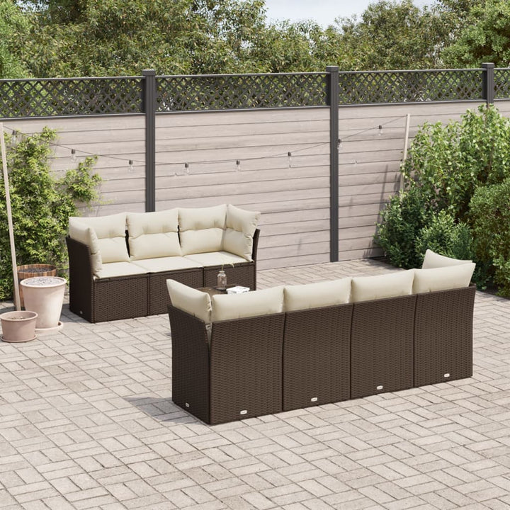 Matgrupp För Trädgården Med Dynor 8 Delar Beige Konstrotting