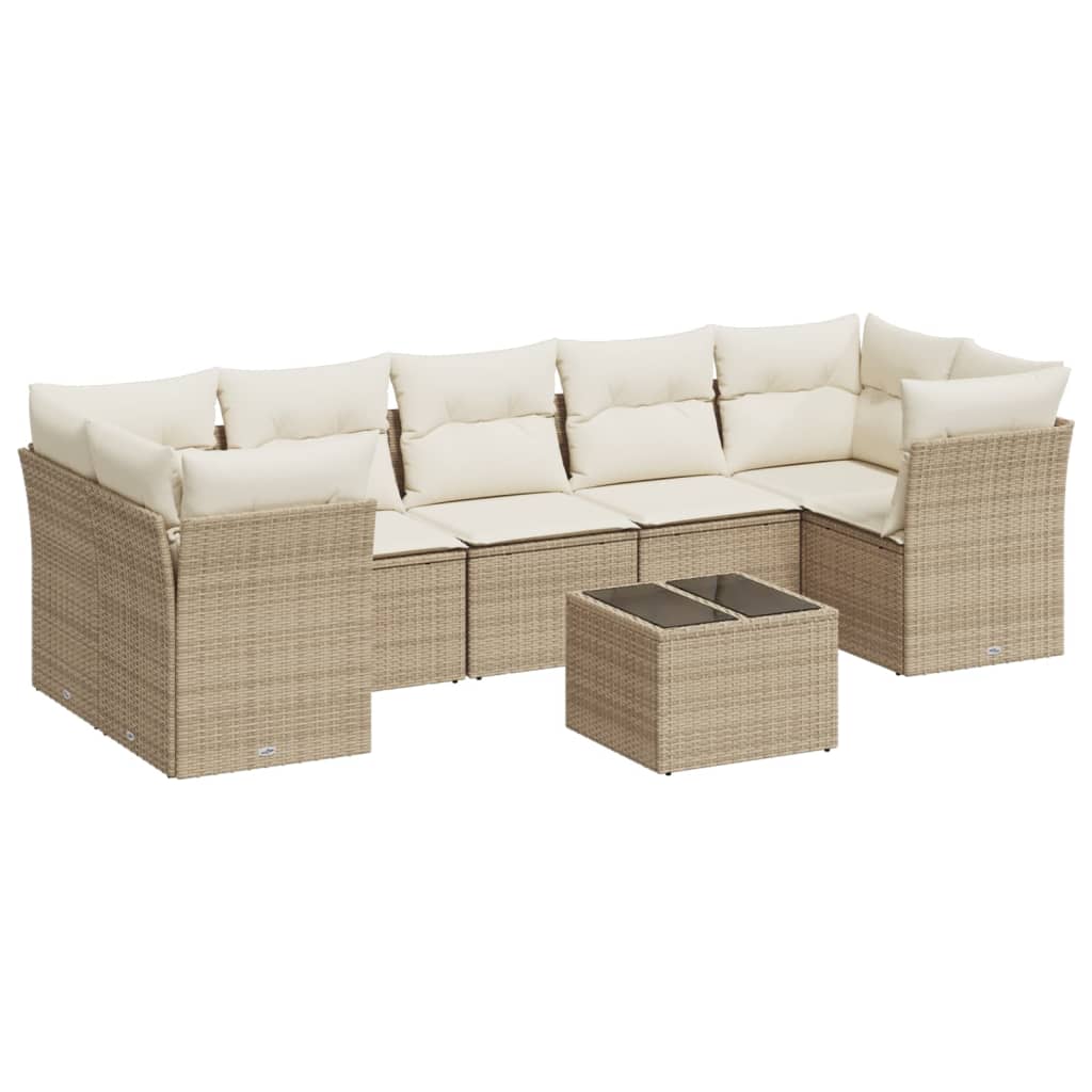 Matgrupp För Trädgården Med Dynor 8 Delar Beige Konstrotting