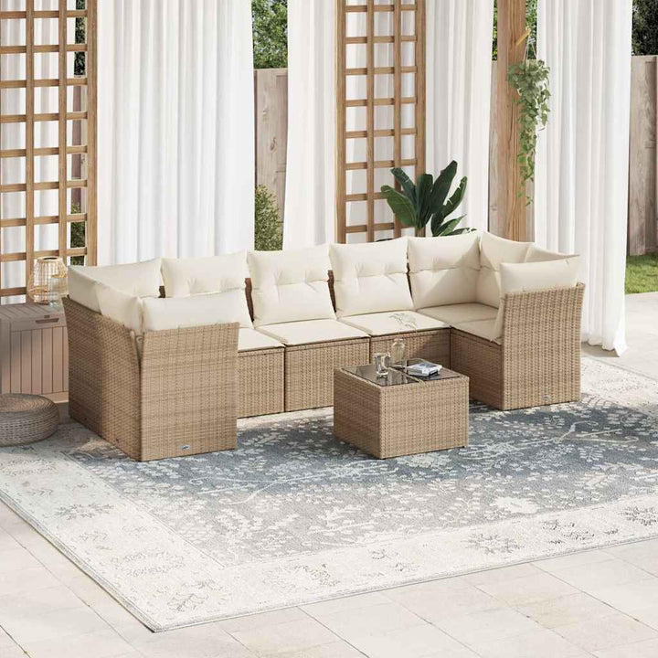 Matgrupp För Trädgården Med Dynor 8 Delar Beige Konstrotting