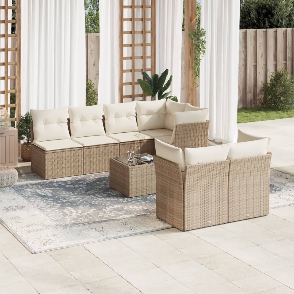 Matgrupp För Trädgården Med Dynor 8 Delar Beige Konstrotting