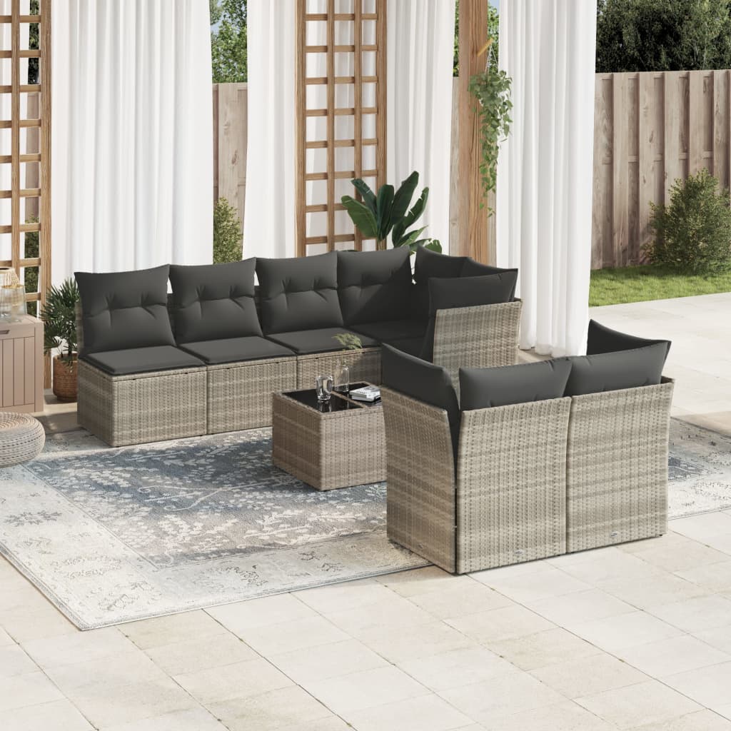 Matgrupp För Trädgården Med Dynor 8 Delar Beige Konstrotting
