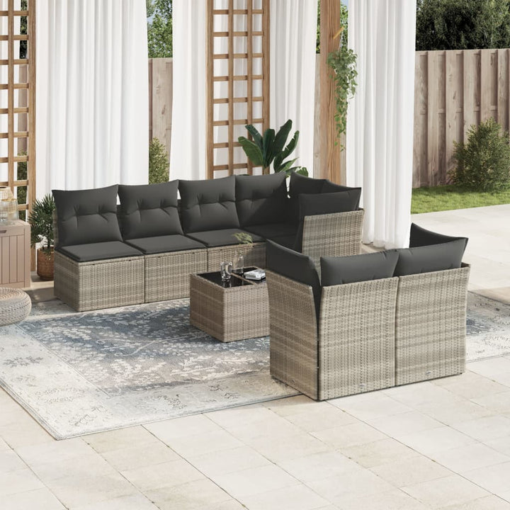 Matgrupp För Trädgården Med Dynor 8 Delar Beige Konstrotting