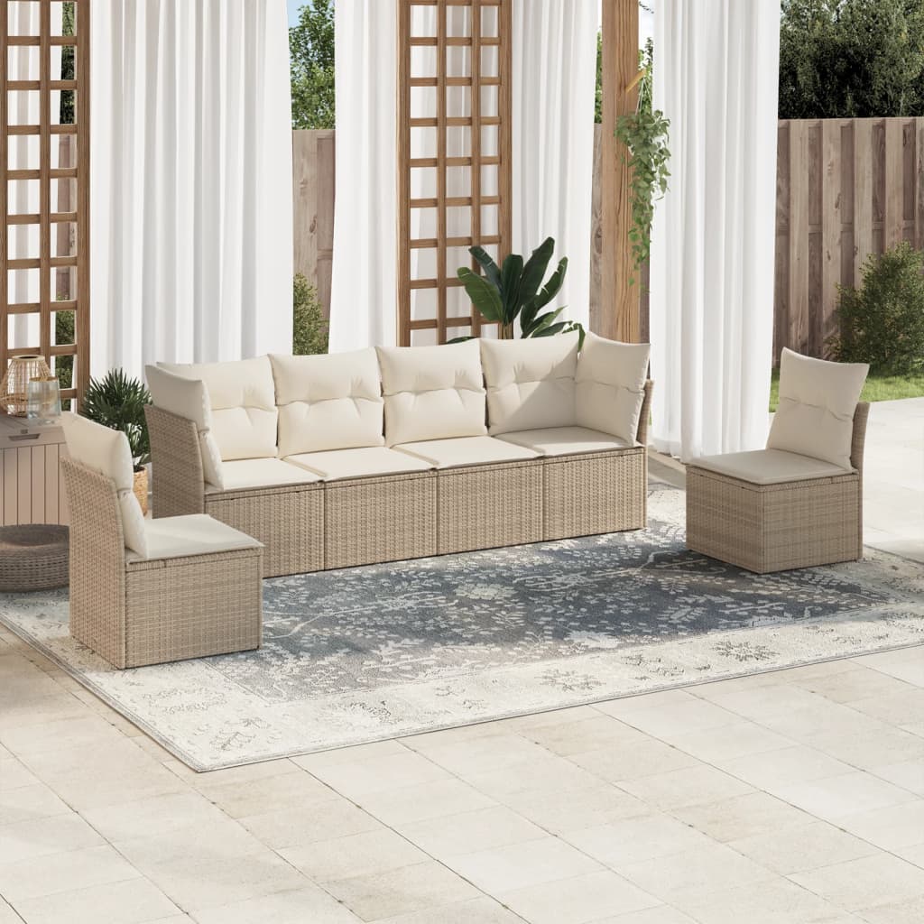 Matgrupp För Trädgården Med Dynor 7 Delar Beige Konstrotting