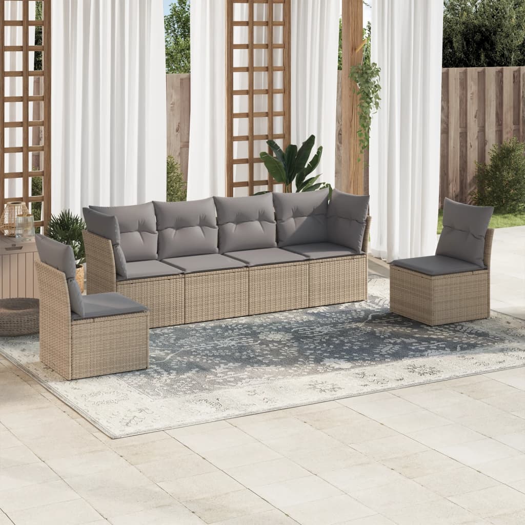 Matgrupp För Trädgården Med Dynor 7 Delar Beige Konstrotting