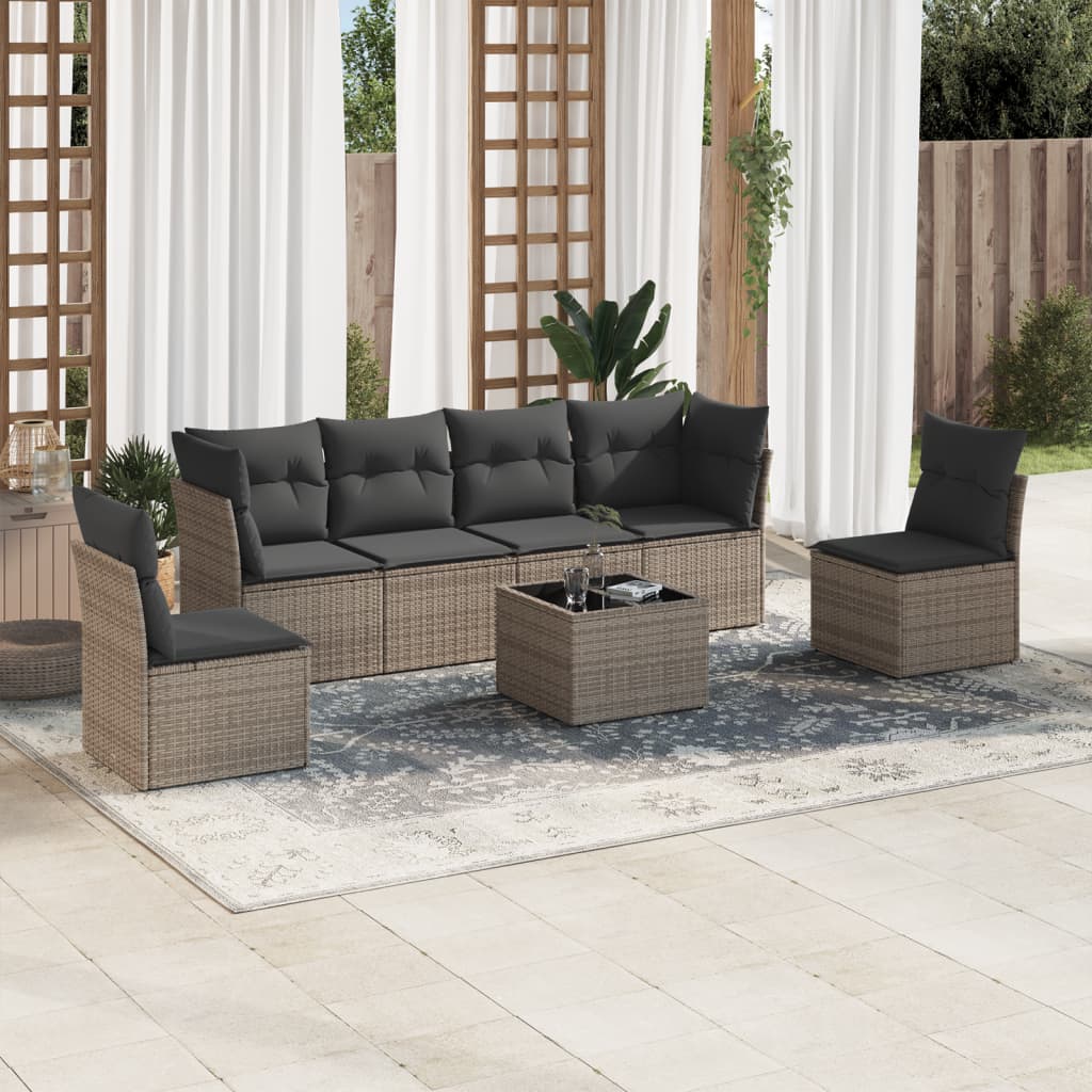 Matgrupp För Trädgården Med Dynor 7 Delar Beige Konstrotting