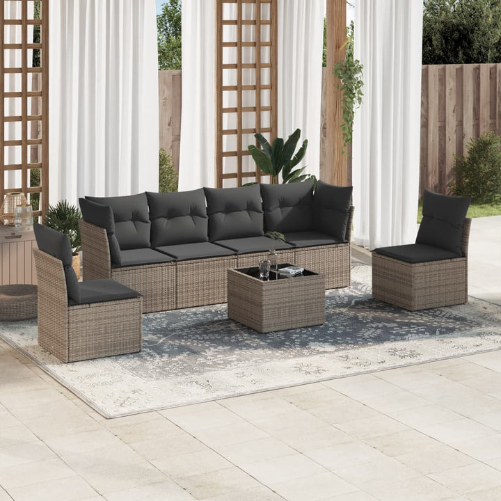 Matgrupp För Trädgården Med Dynor 7 Delar Beige Konstrotting