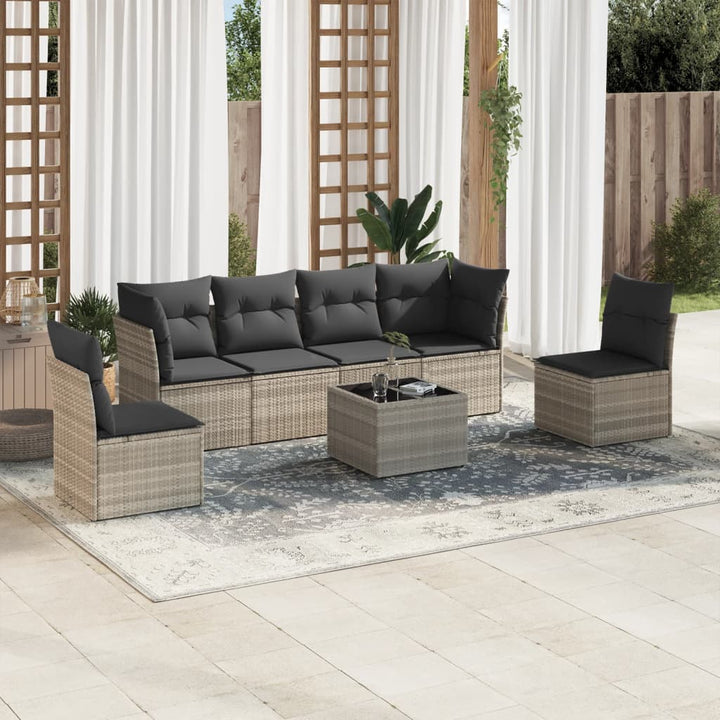 Matgrupp För Trädgården Med Dynor 7 Delar Beige Konstrotting