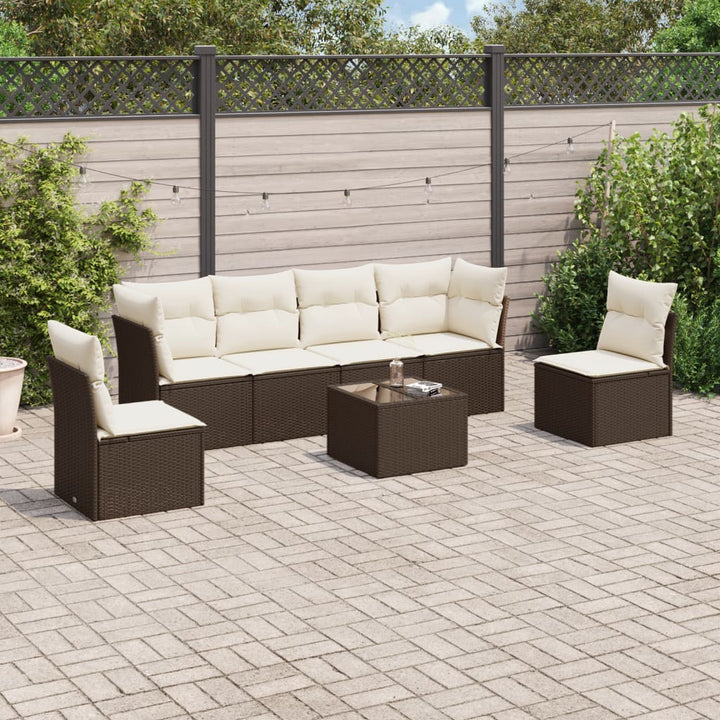 Matgrupp För Trädgården Med Dynor 7 Delar Beige Konstrotting